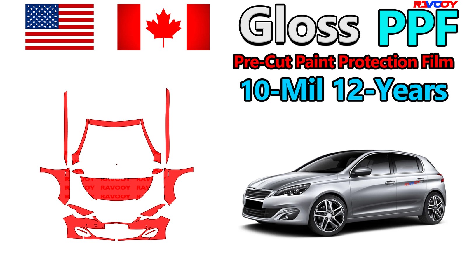 reCut PPF Paint Protection Film For Peugeot 308 GT Line Hatchback 2015-2020