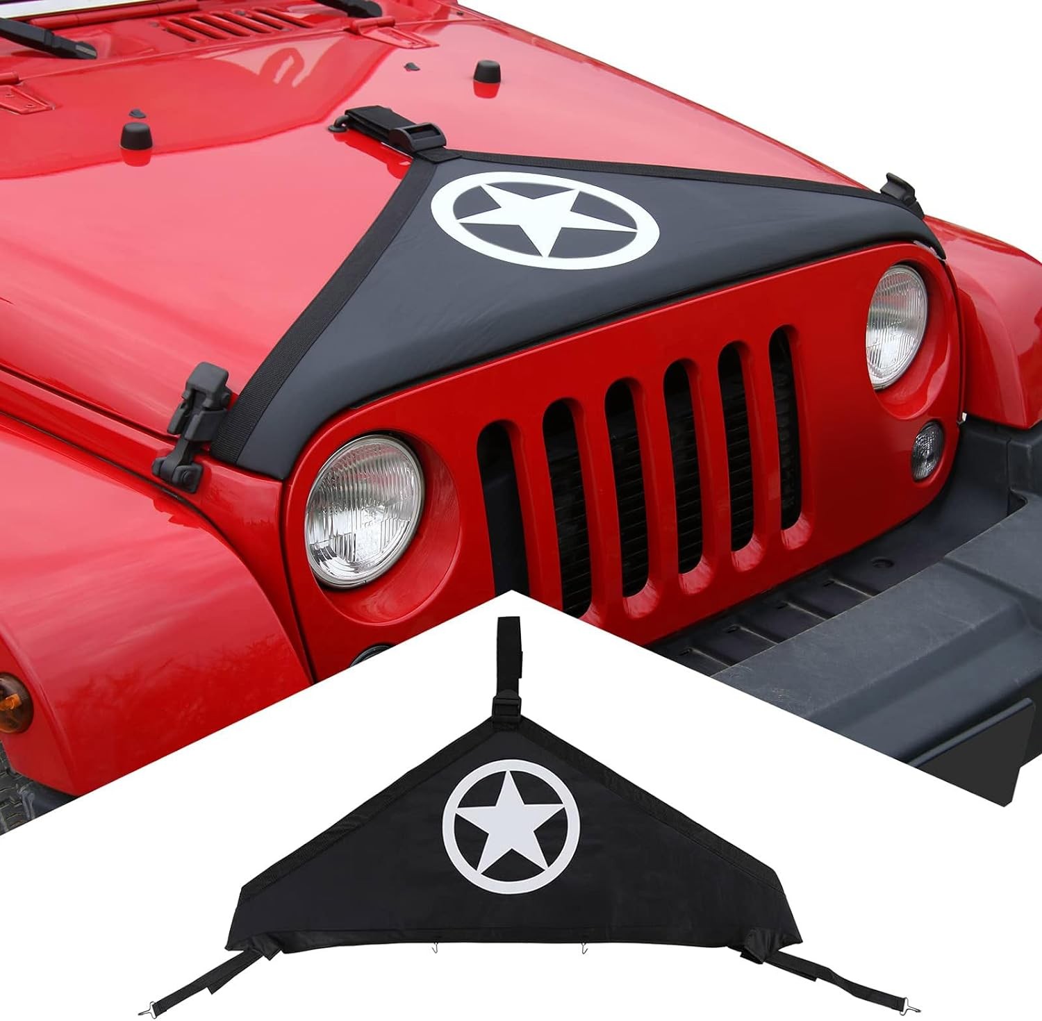 Front Hood Cover Bra Protector T-Style for Jeep Wrangler JK JKU 2007-2018 (Star)