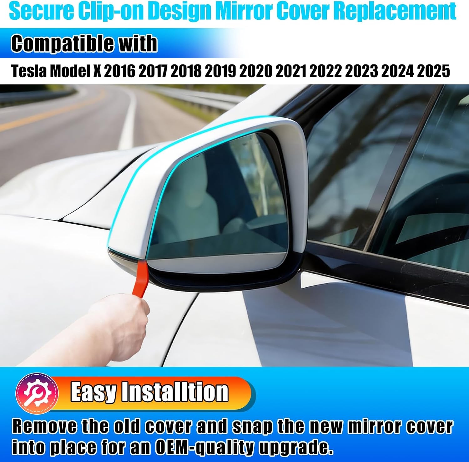 Tesla Model X Mirror Cover 2016-2025 Left Driver Side Clip-on Cap 1054430-11-D