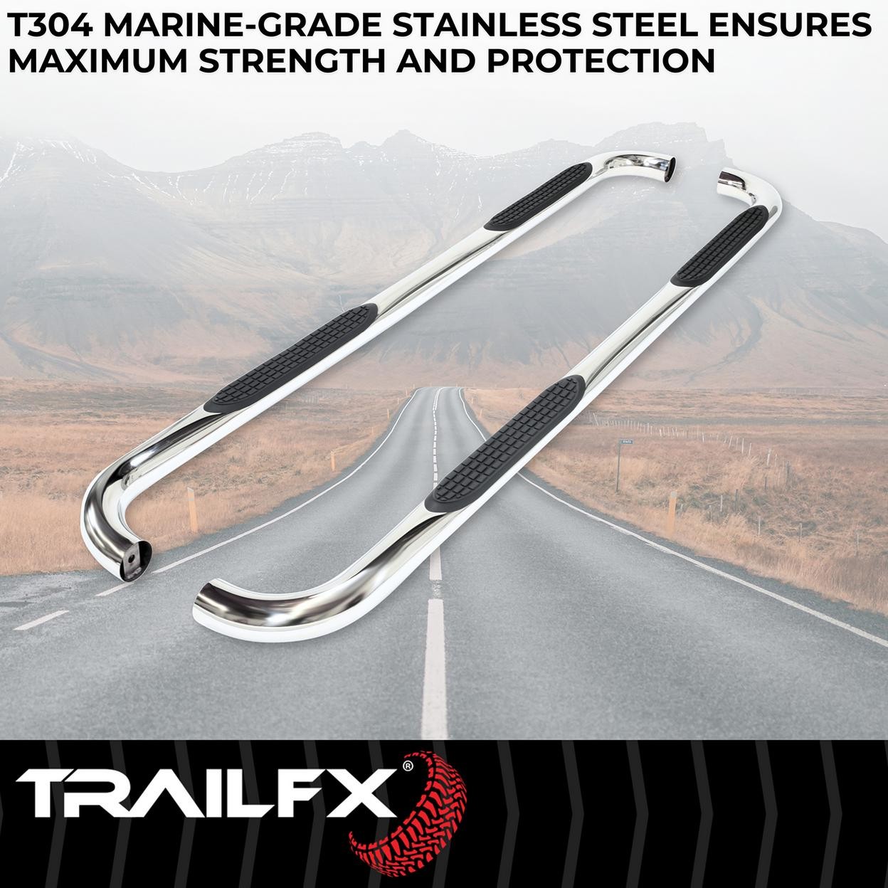 TrailFX 1130304091 3 Inch Round Bent Pol Stainless Steel Without End Caps Rocker
