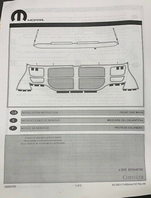 FITS 2007-2011 DODGE NITRO COVER KIT FRONT END 82210407AB – NEW OEM 82210407AB