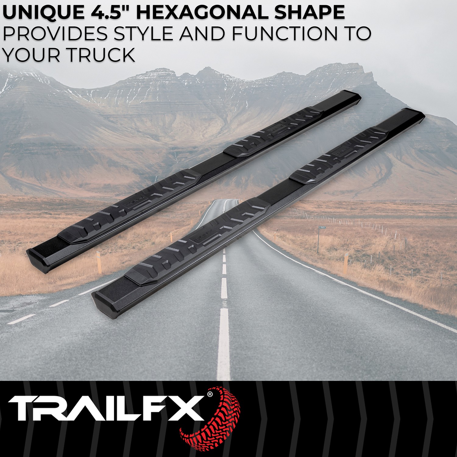 TrailFX AL4025B 4.5″ Hexagonal Straight Rocker Panel Mount Nerf Bar Set