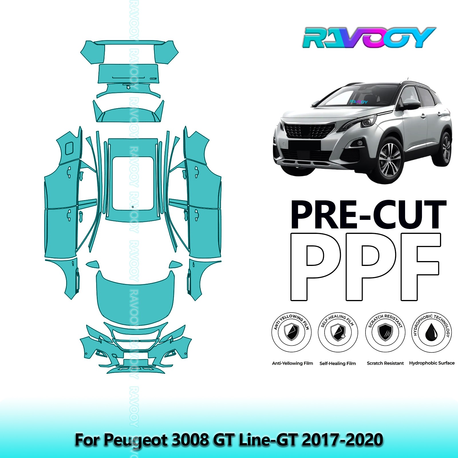 PreCut Paint Protection Film PPF For Peugeot 3008 GT Line-GT 2017-2020