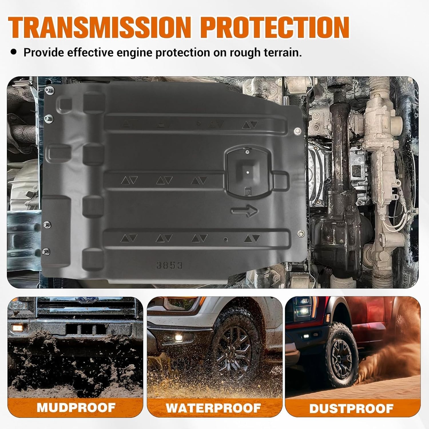 Manganese Steel Heavy-Duty Transmission Skid Plate for Ford F150 2015-2022 4WD