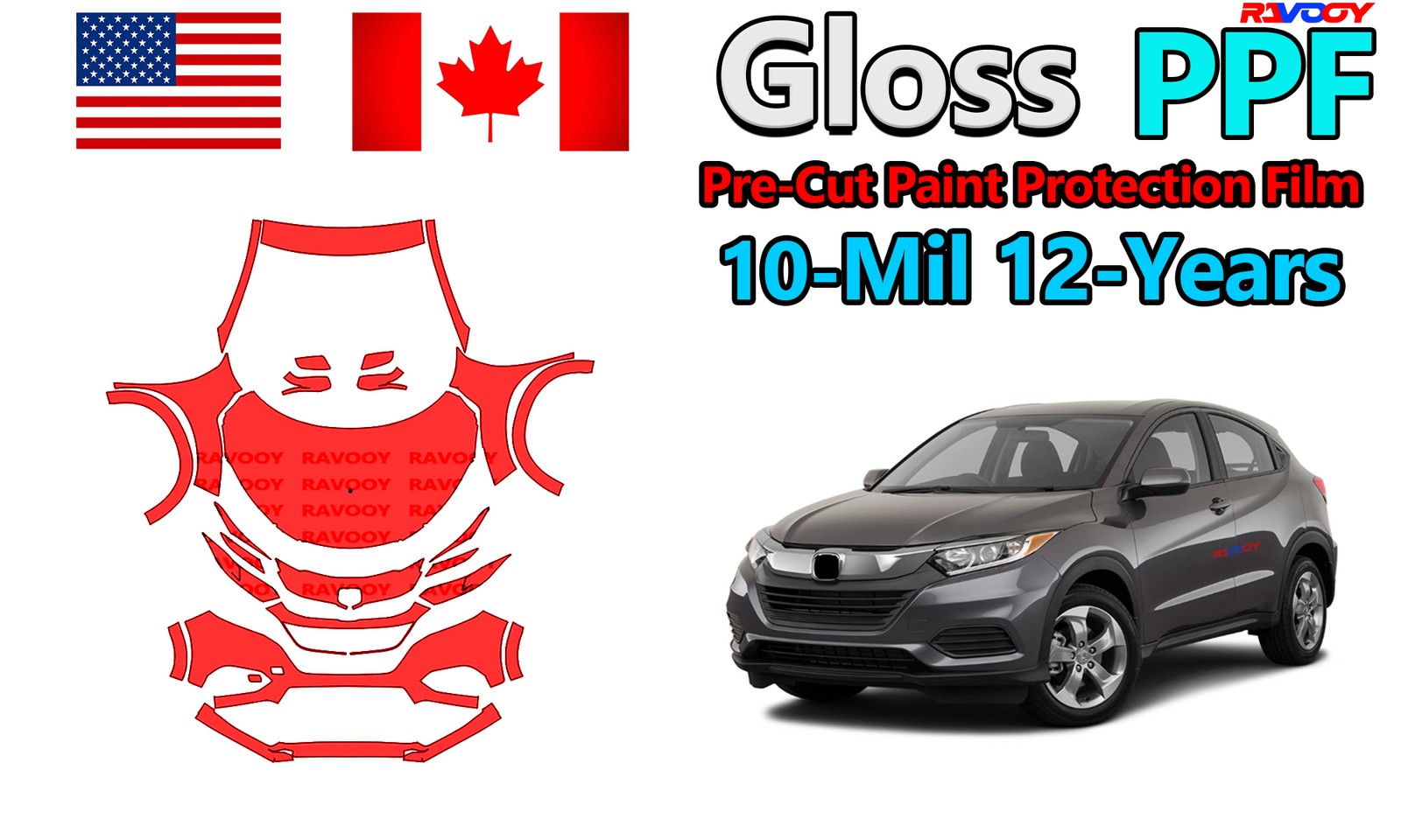 10mil PreCut PPF Paint Protection Film For Honda HR-V Touring 2019-2022