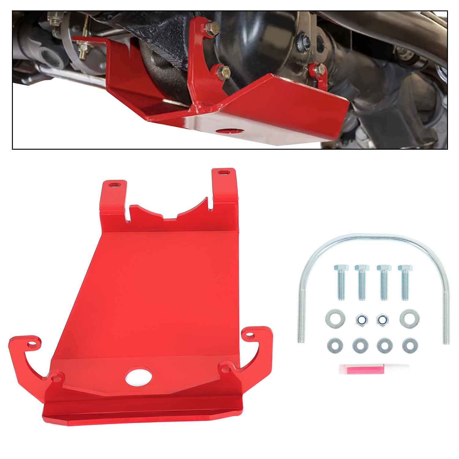 Front Skid Plate Red Steel For Jeep Wrangler 2018-23 / Gladiator 2020-23 RS62116