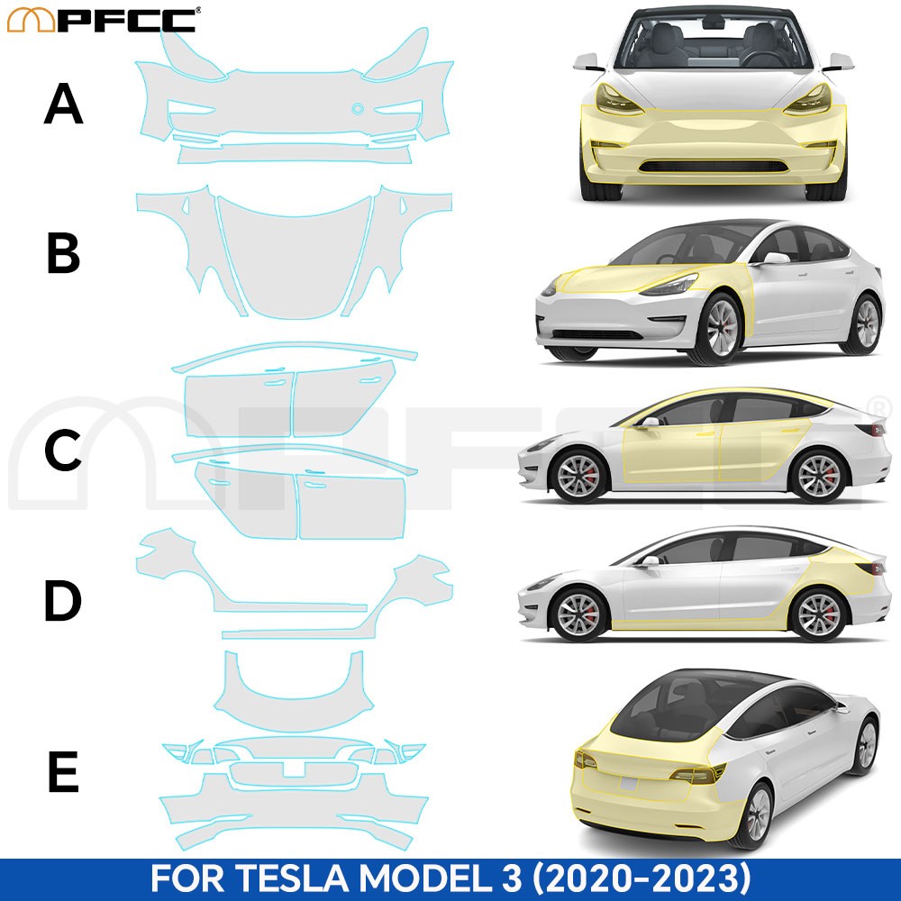Tesla Model 3 2017-2023 Full Car PreCut Paint Protection Film TPU Clear Bra PPF