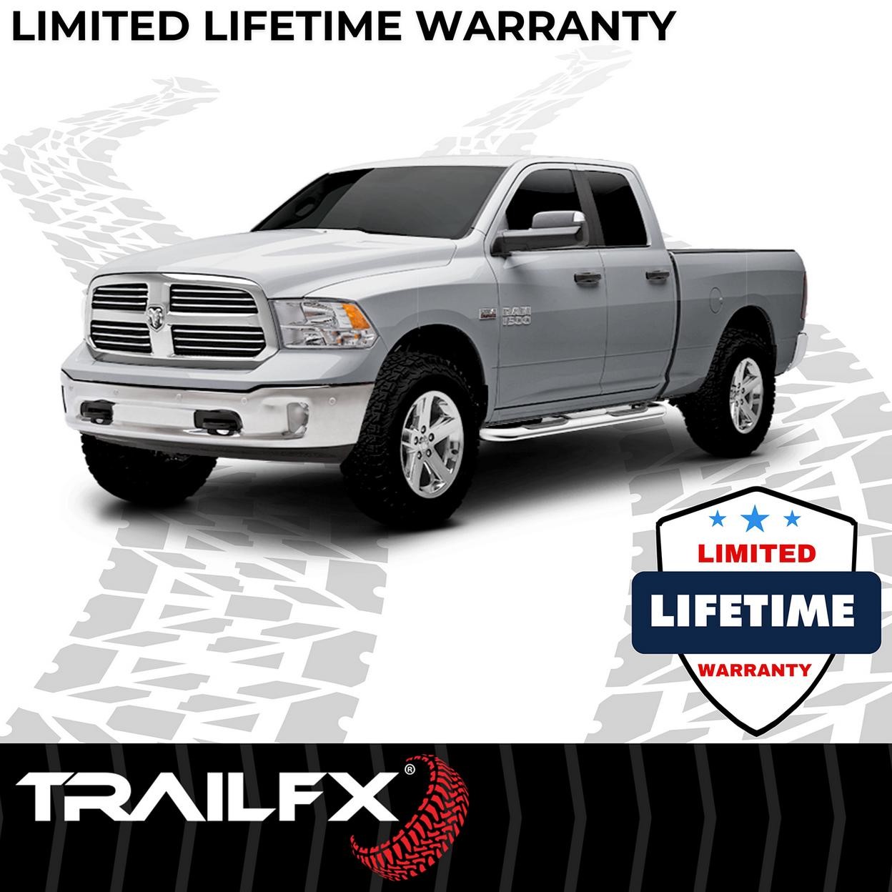 TrailFX Step Nerf Bar – 3 Inch Round Bent Pol Stainless Steel Without End Caps F