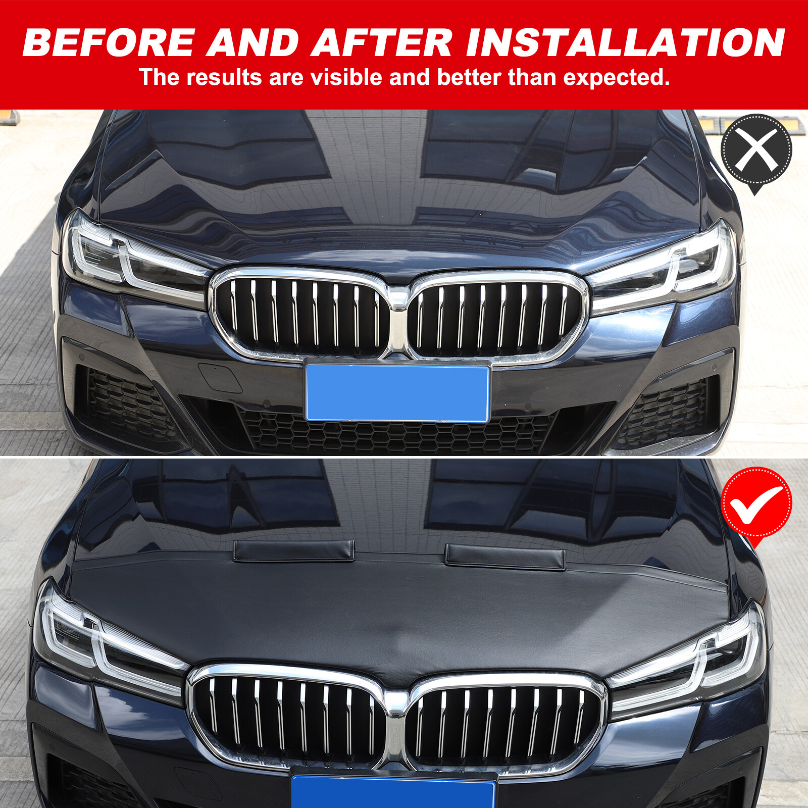 Car Bonnet Mask Hood Bra FRONT END MASK for BMW 5 Series G30 G31 2017-2023 Black