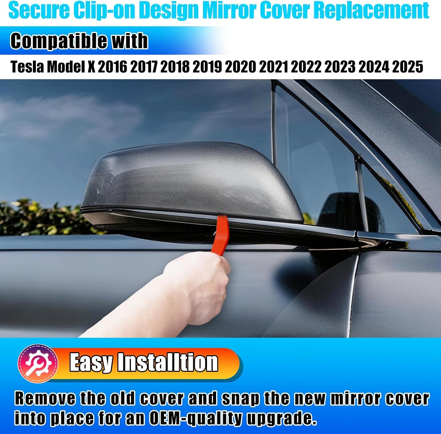Tesla Model X Mirror Cover 2016-2025 Right Passenger Side Clip-on Rear View Mirr