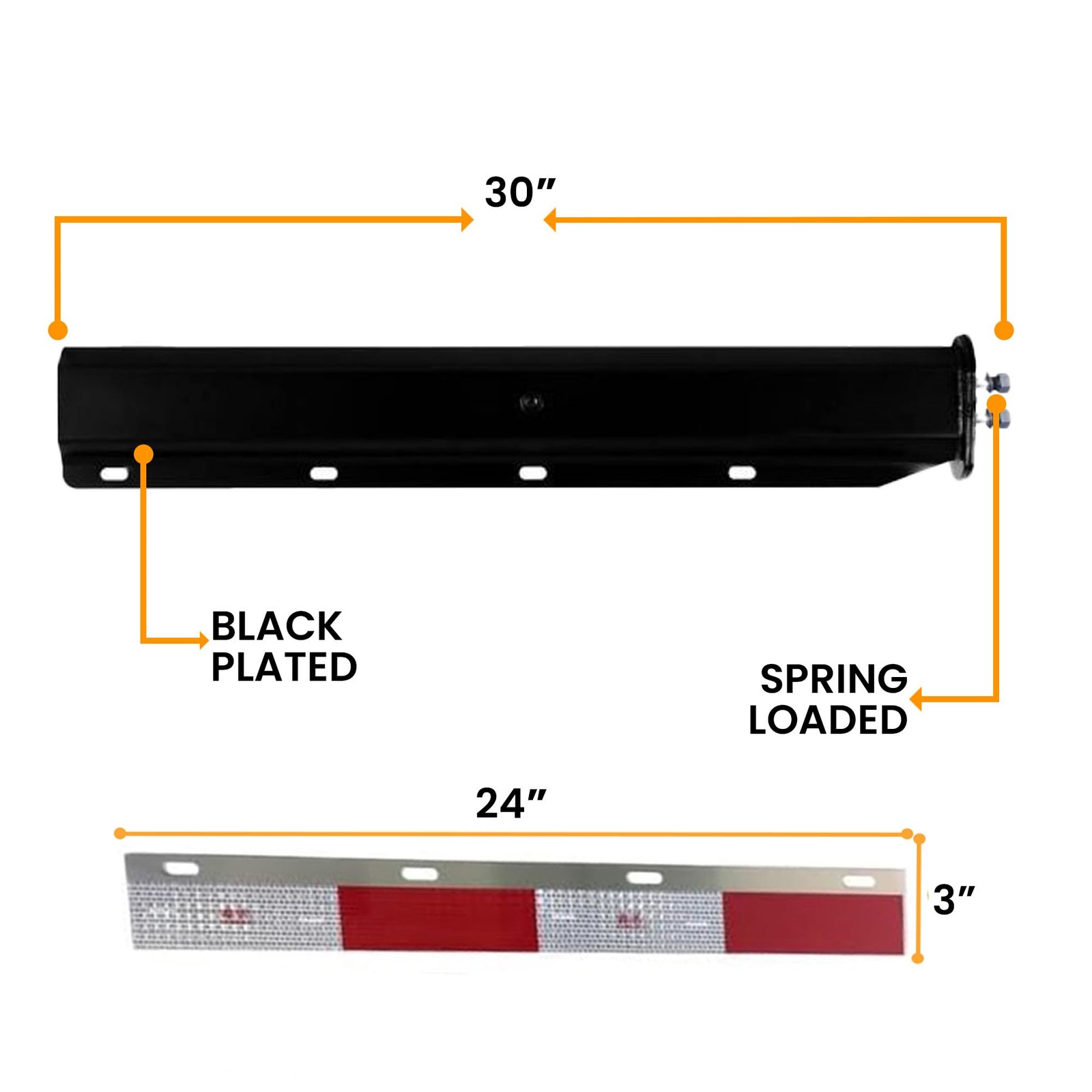 Black Mud Flap Hanger Set 30′ Straight Angled 2-1/2″ Bolt Pattern w/ Reflector