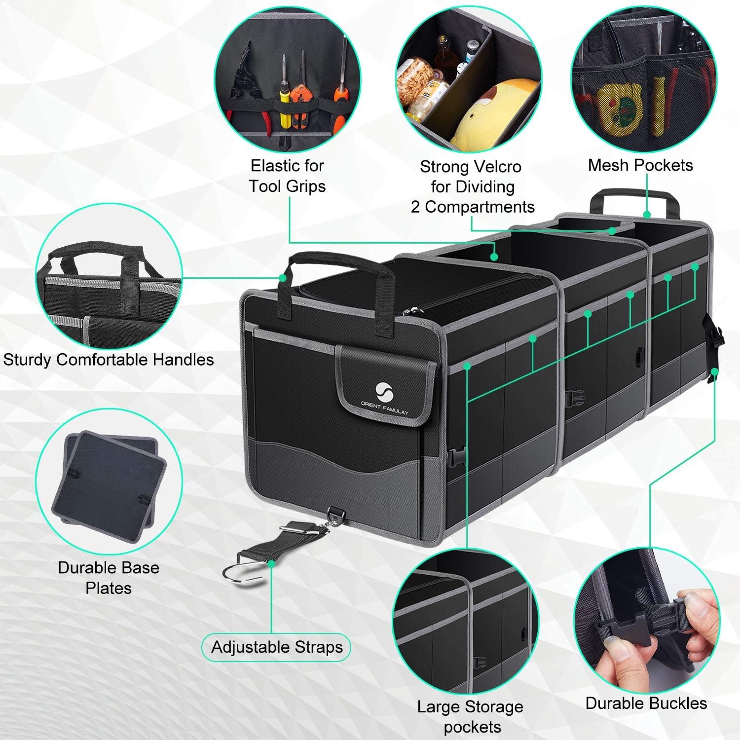 Collapsible Trunk Organizer Cooler, Non-Slip Bottom, Large Multi-Compartment Wat