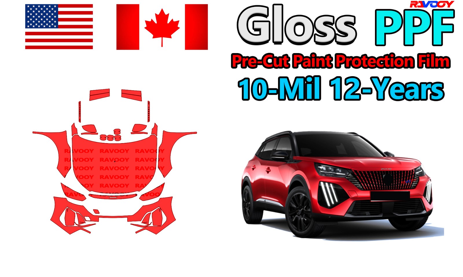 PreCut PPF Paint Protection Film For Peugeot 2008 GT 2024-2026 8.5mil Clear Bra
