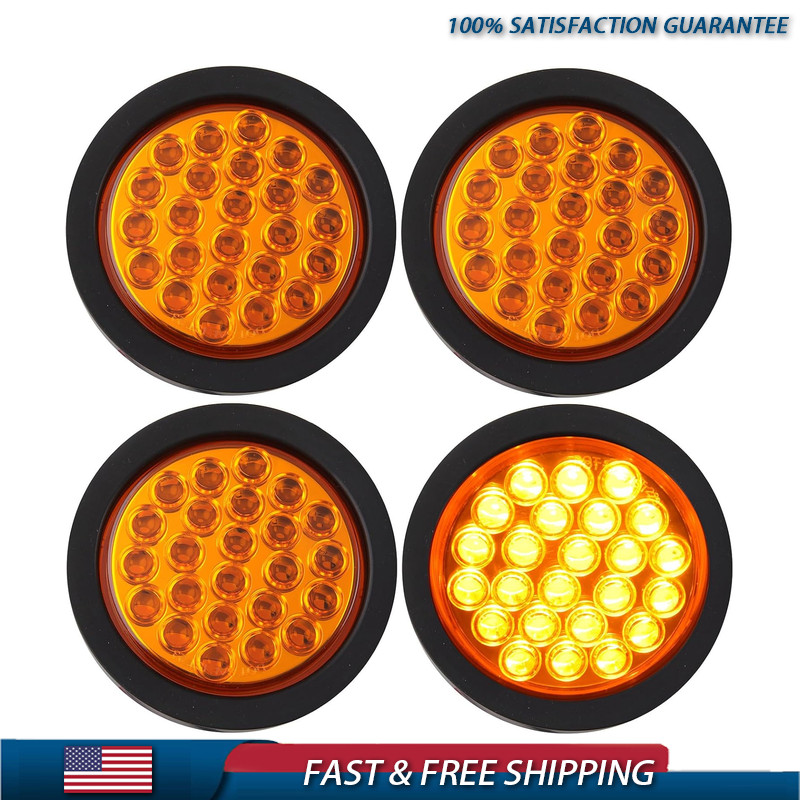 4Pcs 4 Inch Round Amber 24 LED Strobe Lights Solid Flash Patterns Truck Towing T