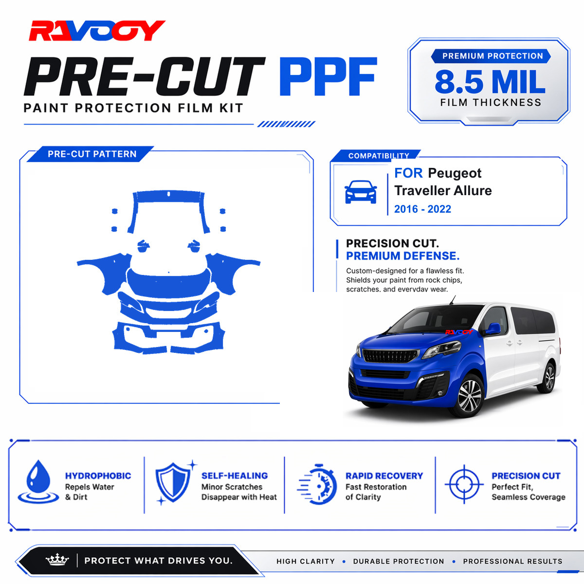Precut PPF Clear Bra Kit For Peugeot Traveller Allure 2016-2022
