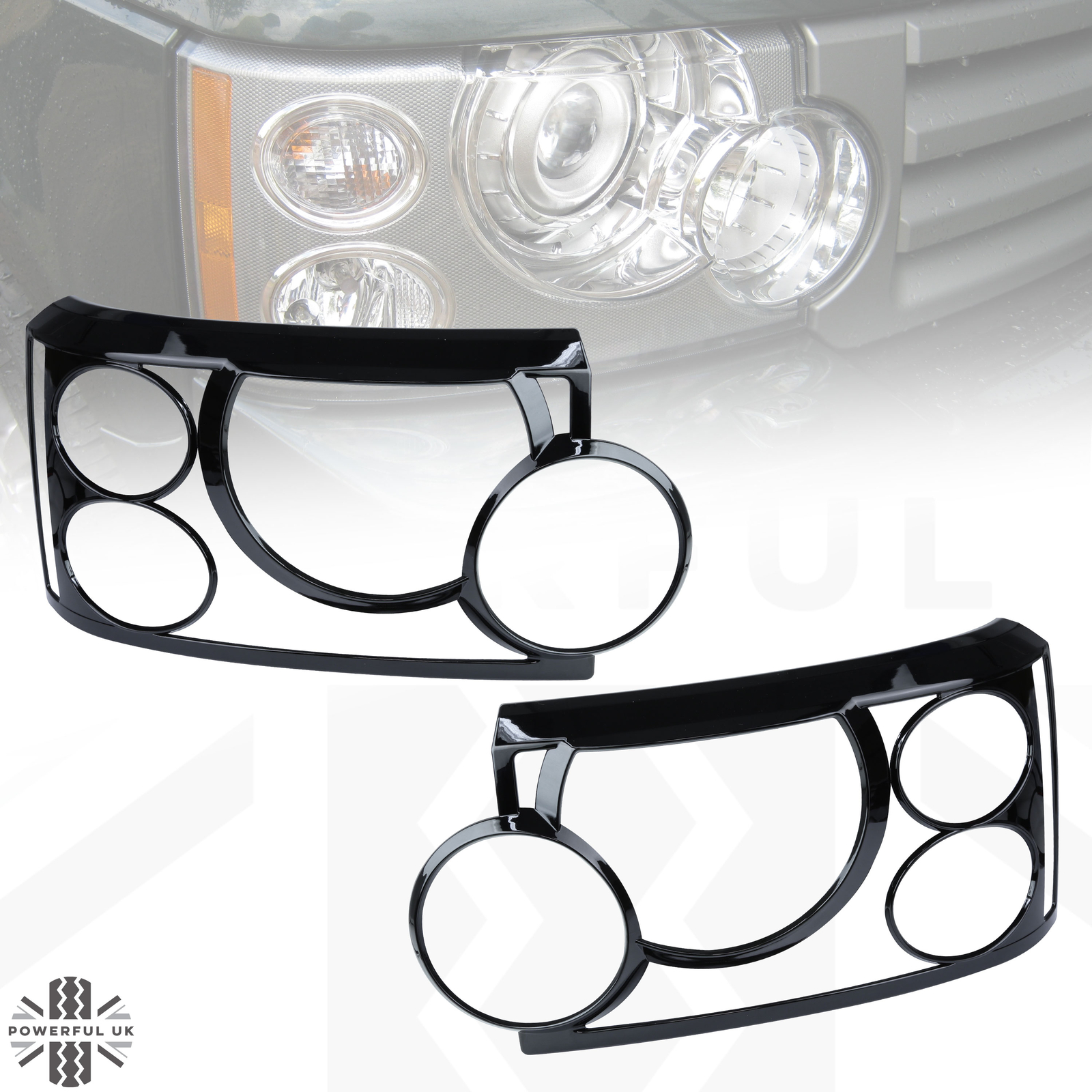 Headlight Guards in Gloss Black for Range Rover L322 2006-2009 Lamp Trim Covers