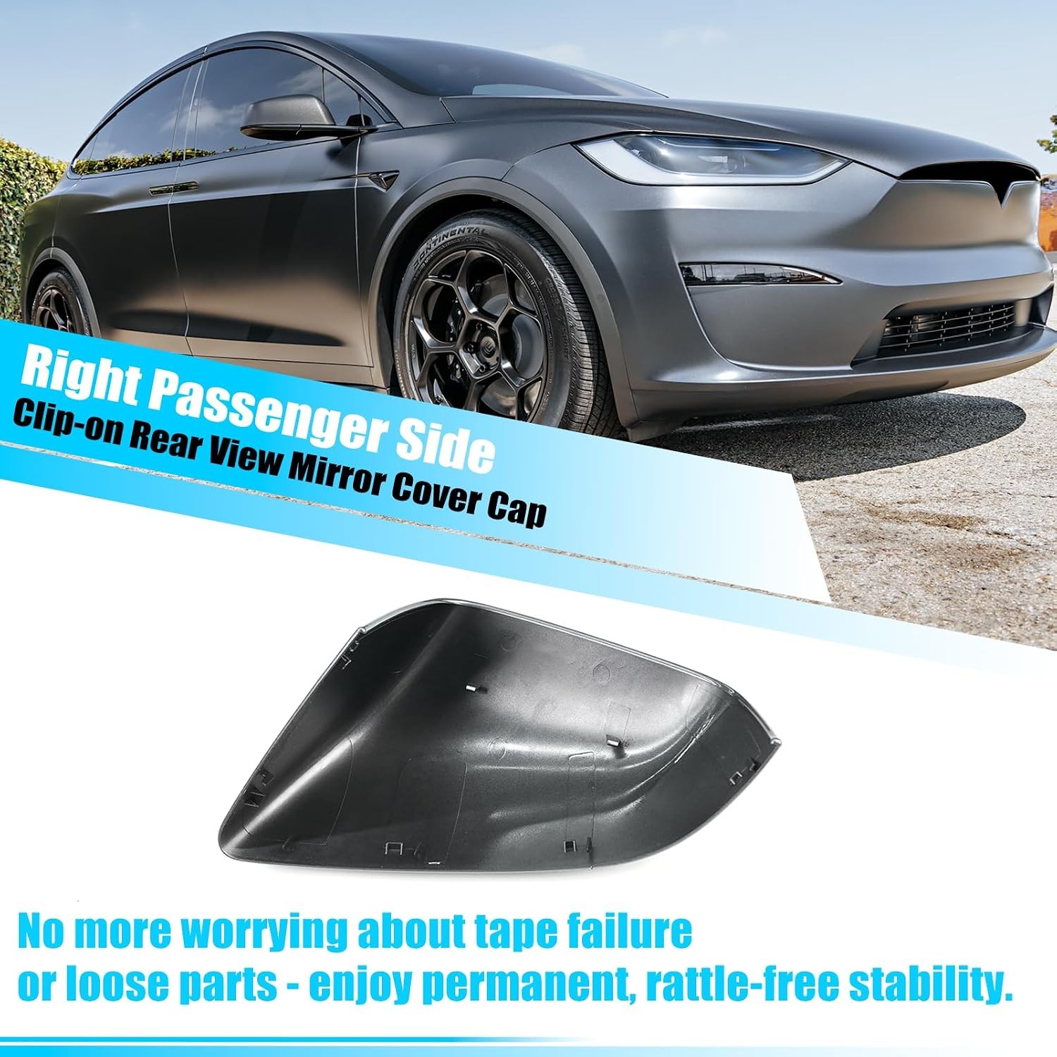 Tesla Model X Mirror Cover 2016-2025 Right Passenger Side Clip-on Rear View Mirr