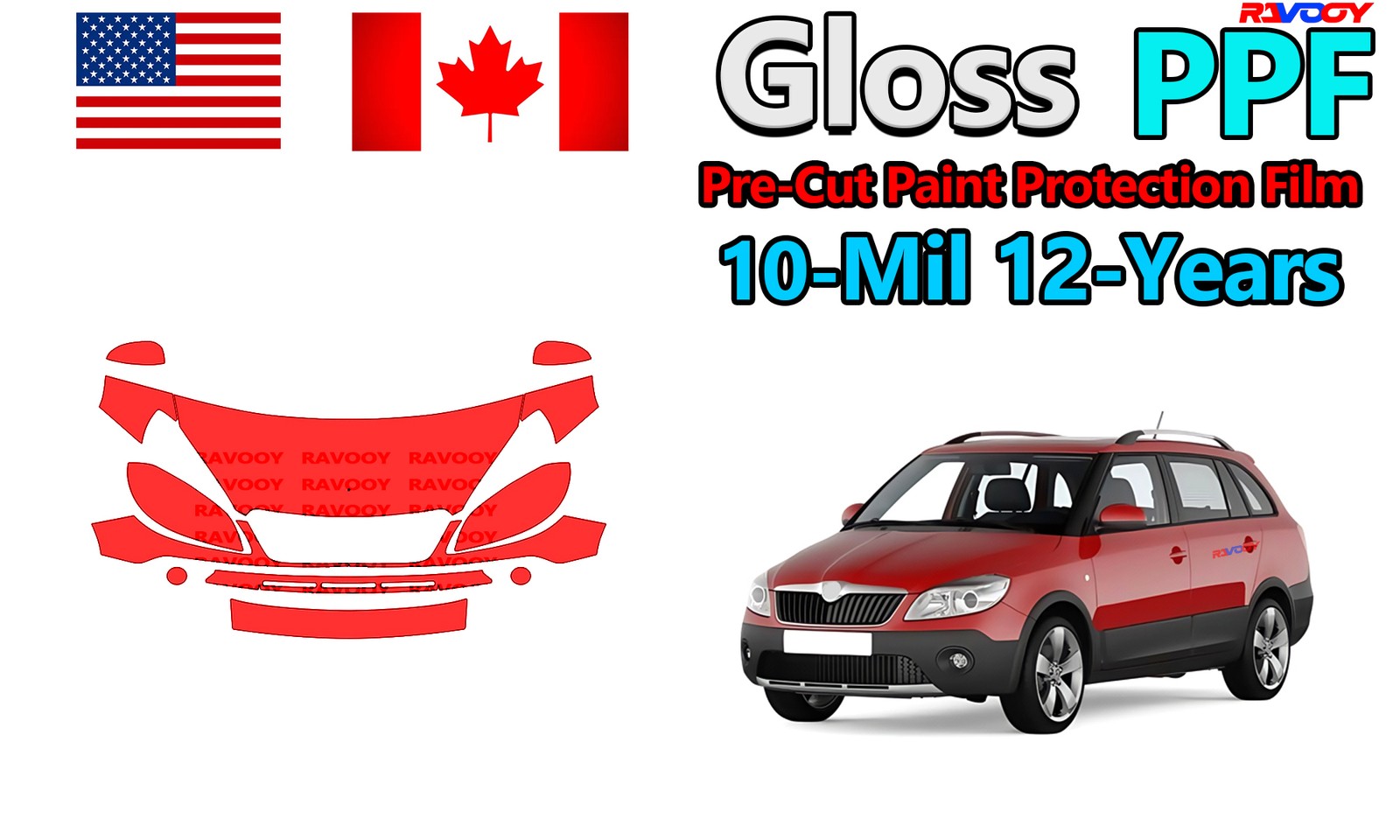 Gloss PreCut PPF Paint Protection Film For Skoda Fabia Scout Estate 2010-2014