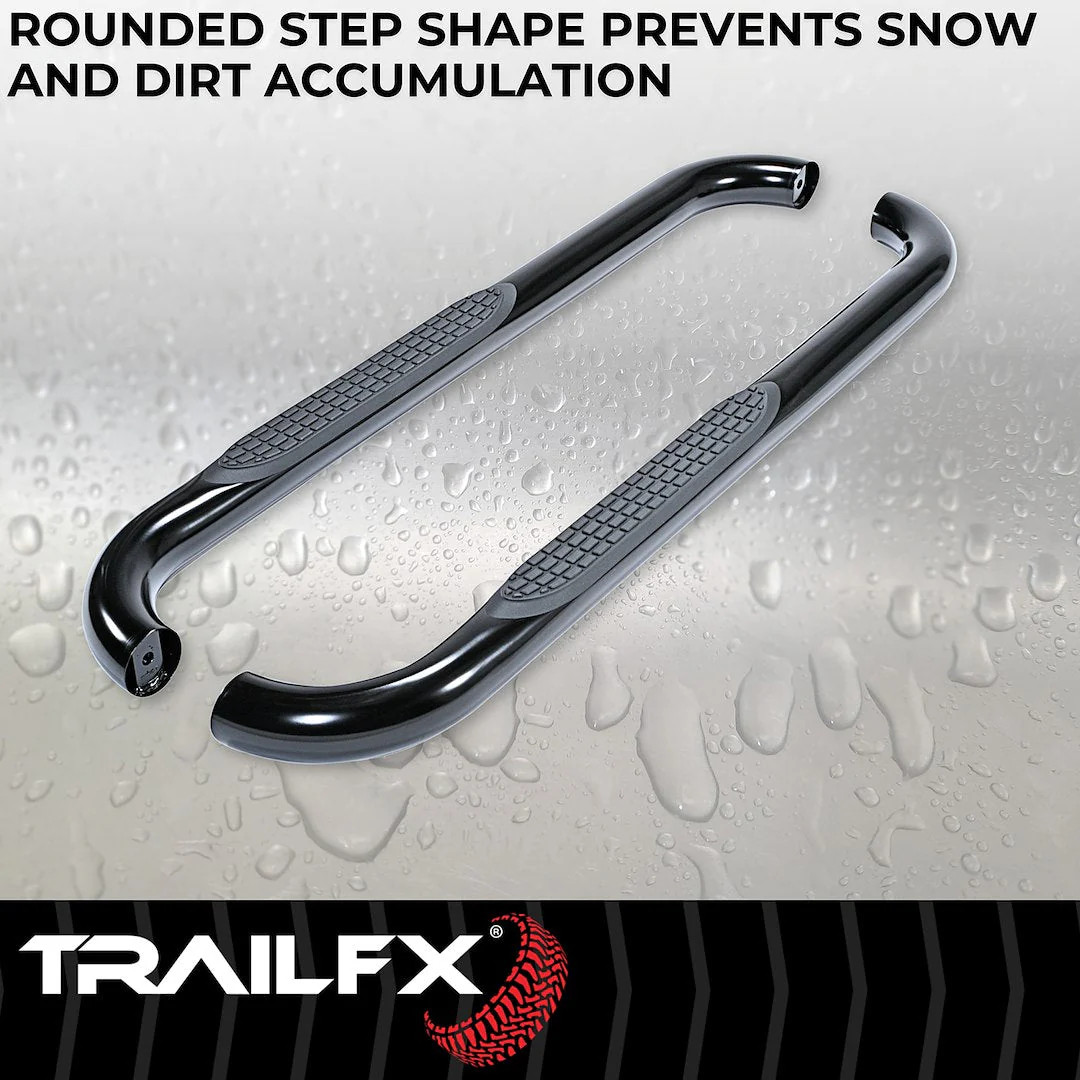 TrailFX 3″ Round Step Bar For GM Silverado/Sierra Standard- Black (A0032B)