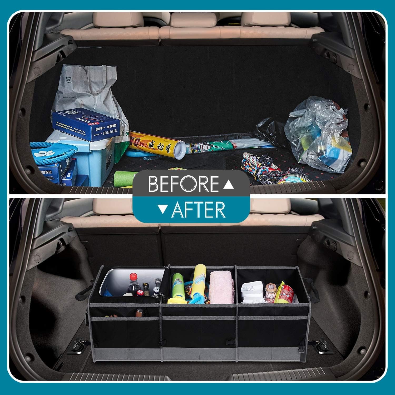 Collapsible Trunk Organizer Cooler, Non-Slip Bottom, Large Multi-Compartment Wat
