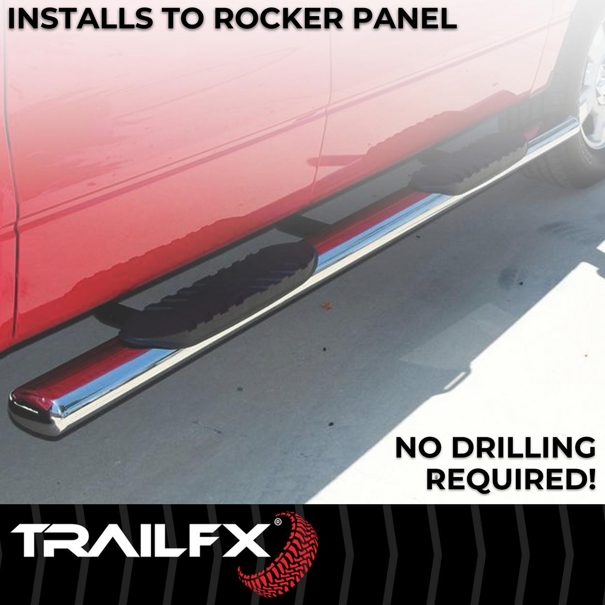 TrailFX A1523S 4 Inch Oval Straight Pol Stainless Steel Rocker Panel Mount