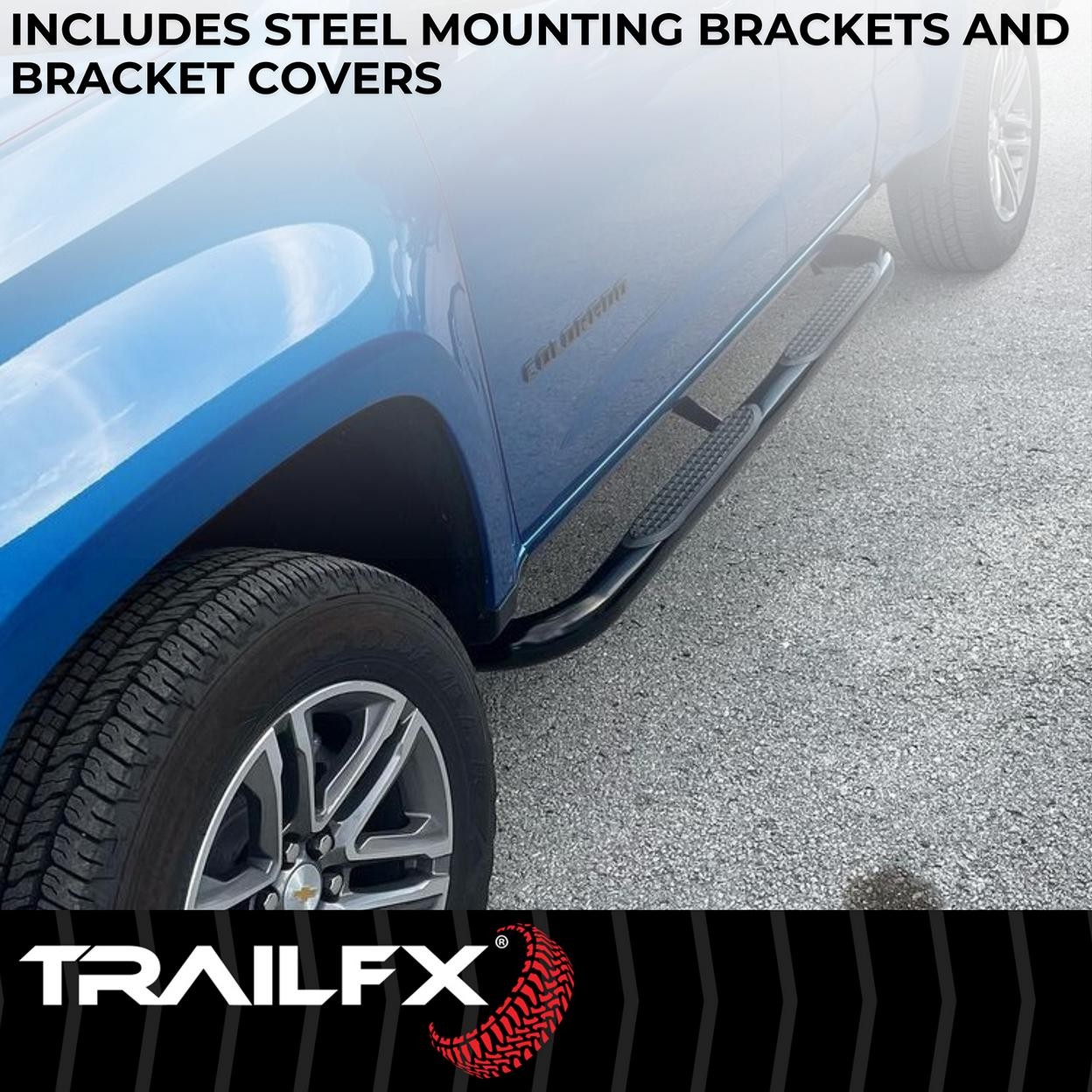 TrailFX A0038B 3 Inch Round Bent Powder Coated Black Steel Without End Caps Rock