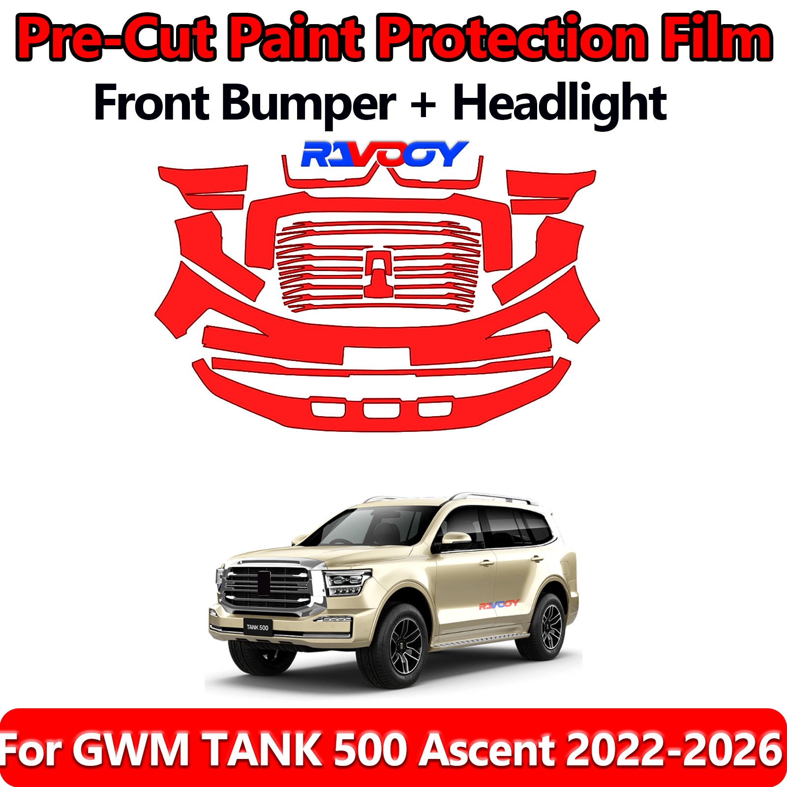 8.5Mil PreCut Front Bumper PPF Kit Film For GWM TANK 500 Ascent 2022-2026