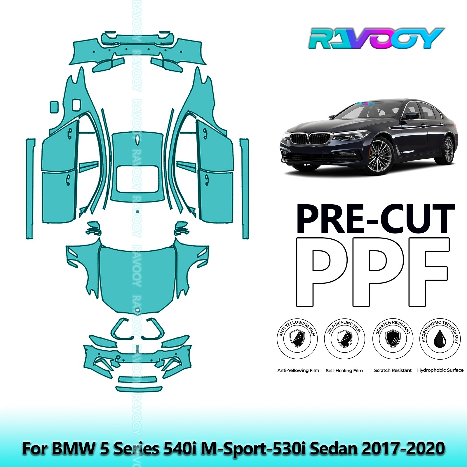 Paint Protection Film PPF For BMW 5 Series 540i M-Sport-530i Sedan 2017-2020