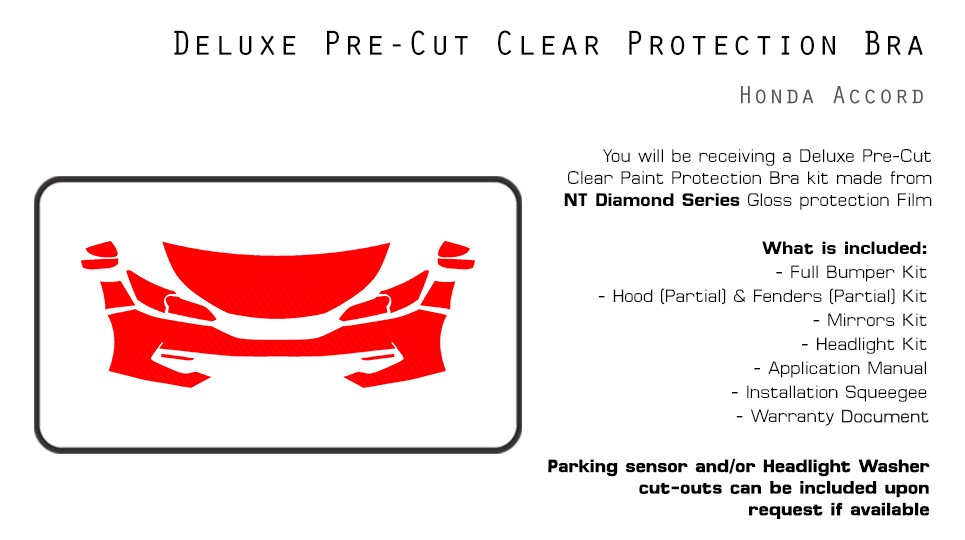 PreCut Paint Clear Bra Film PPF for Honda Accord Sedan 2016-2017