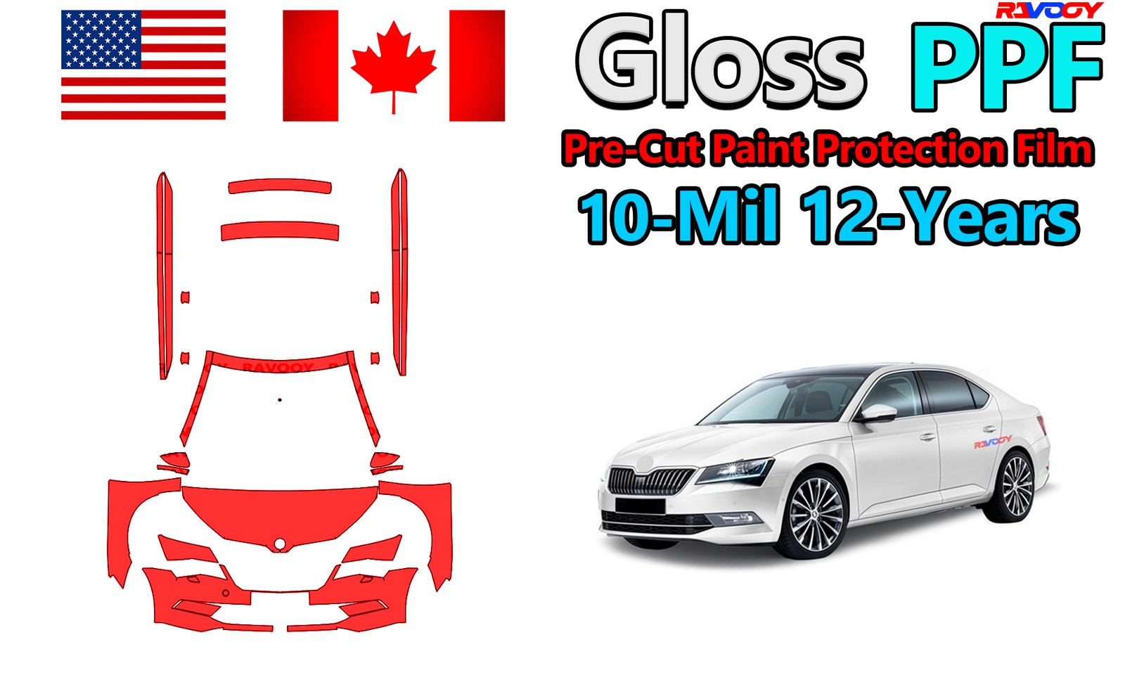 Gloss PreCut PPF Paint Protection Film For Skoda Superb S Hatch-Estate 2015-2019