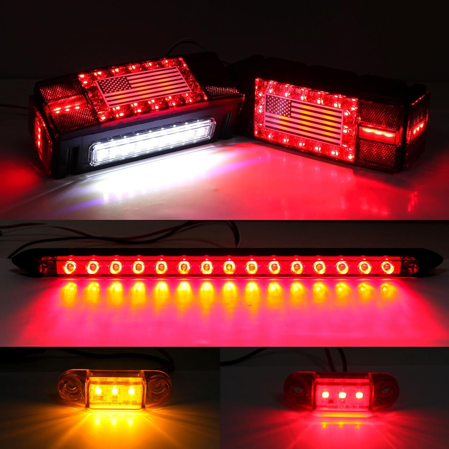 LED Trailer Light Kit 12V, Rectangular Brake Stop Turn Tail License Plate Lights