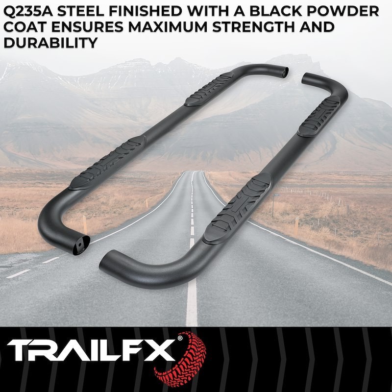 TrailFX A1011B Nerf Bar Tube Side Steps W/Step Pads 4″Oval Bent Titanium Black