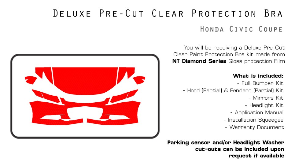 PreCut Paint Protection Film Clear Bra PPF for Honda Civic Coupe 2011-2013 Kit
