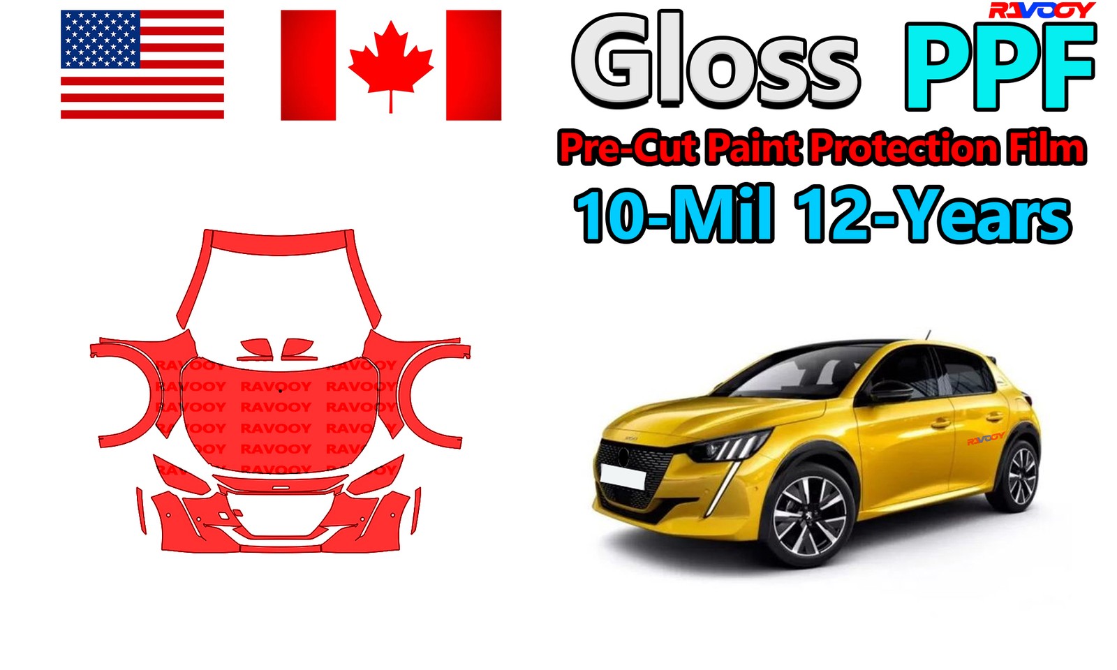 10mil PreCut PPF Paint Protection Film For Peugeot 208 GT 2021-2023