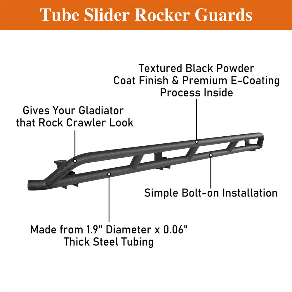 Fit 2020-2026 Jeep Gladiator JT Body Side Armor Tube Slider Rocker Guard Protect