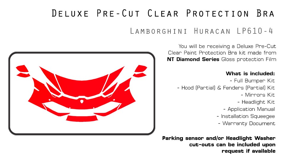 Lamborghini Huracan LP610-4 2015-2019 PreCut Paint Protection Film Clear Bra PPF