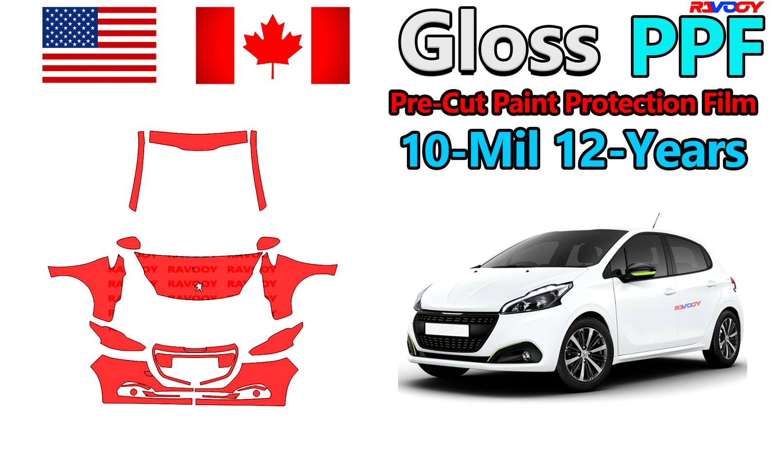 reCut PPF Paint Protection Film For Peugeot 208 Black Edition-GT Line 2015-2019