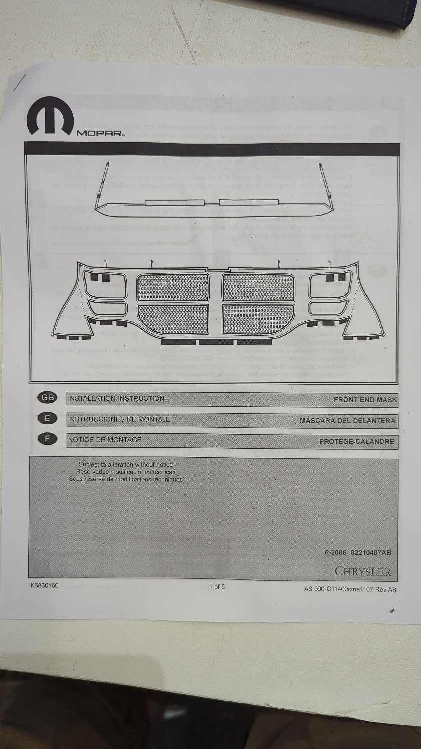 New OEM genuine Mopar Front Bra Mask 2007-2012 Dodge Nitro Black Kit 82210407AB