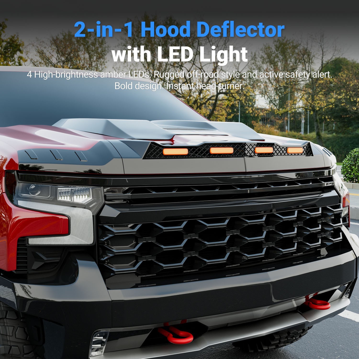 Hood Protector with LED Light For 2019-2024 Chevrolet Silverado ZR2 Deflector