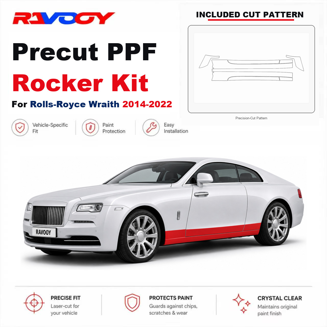 Precut PPF Rocker Panel Kit Clear Bra TPU For 2014-2022 Rolls-Royce Wraith