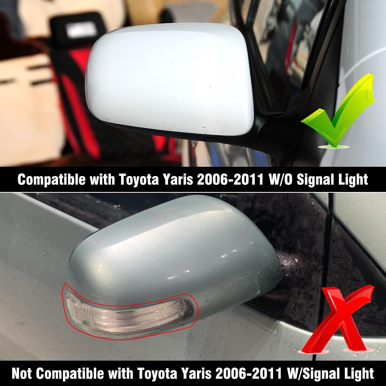 2PCS White Side Mirror Cover Clip-on Toyota Yaris 2006 2007 2008 2009 2010 2011