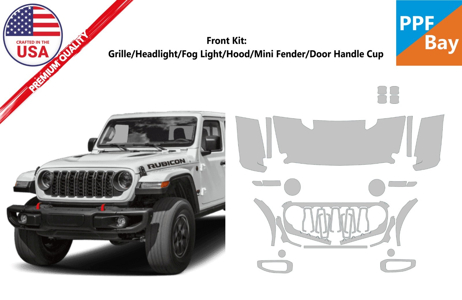 For Jeep Gladiator Rubicon/RubinconX 2024-2025 Front Paint Protection Film PPF