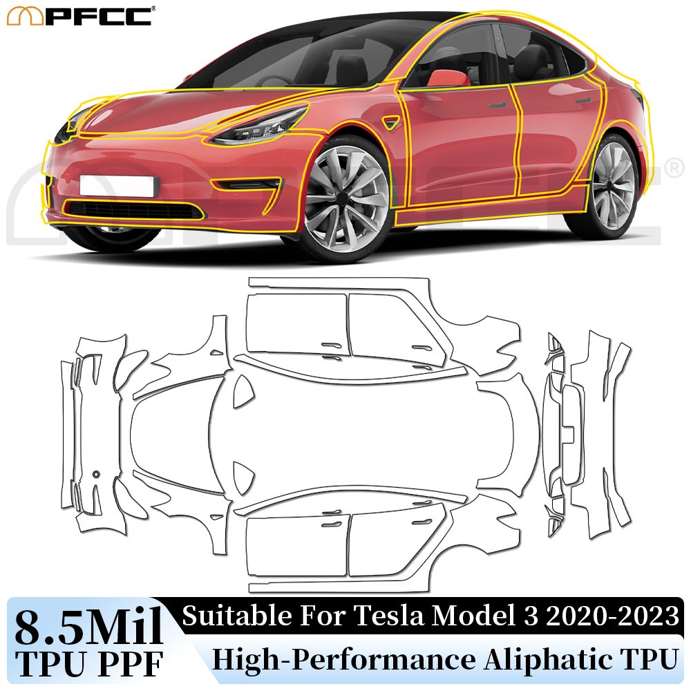 For Tesla Model 3 2020-2023 PreCut Paint Protection Film Gloss Full Car Bra PPF