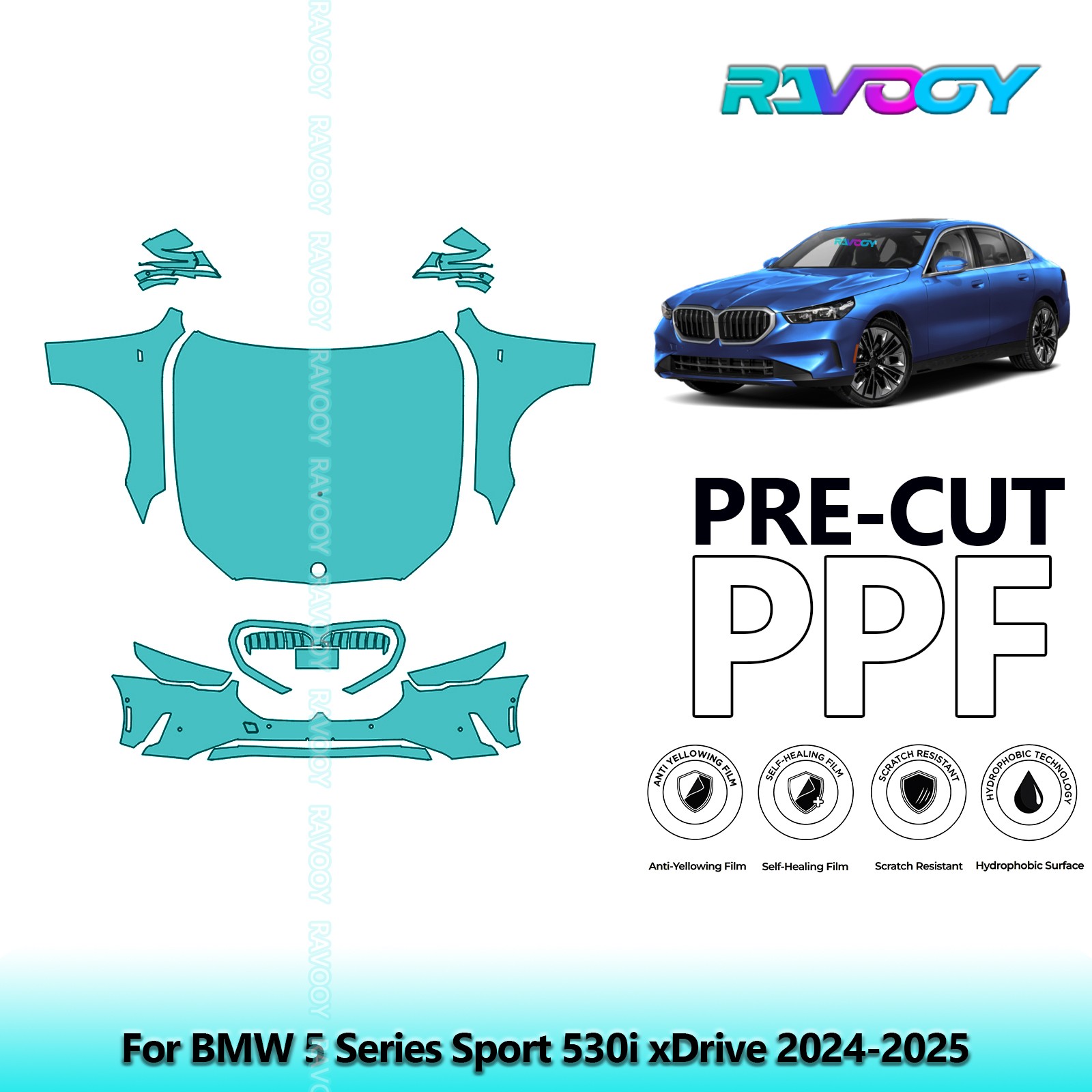 PreCut Paint Protection PPF Kit For BMW 5 Series Sport 530i xDrive 2024-2026 TPU