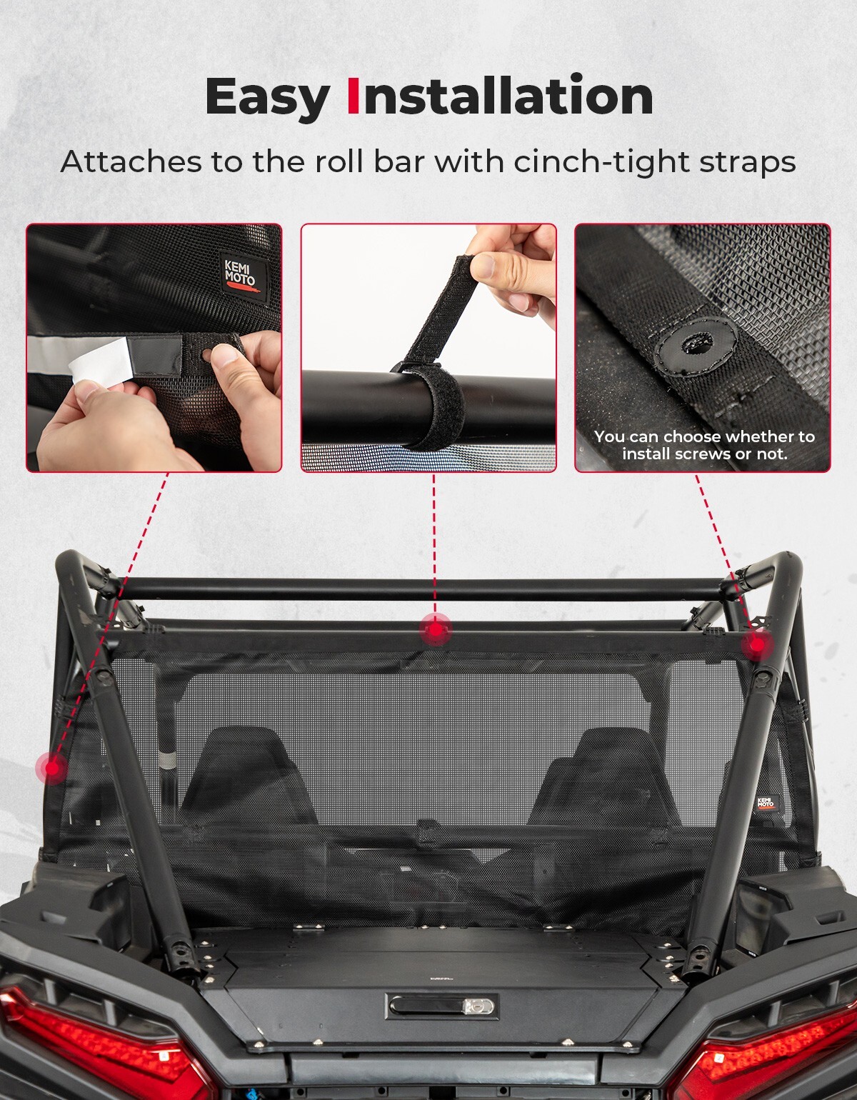 KEMIMOTO UTV Rear Window Net Mesh Windshield for Polaris 2024 RZR XP 1000 / 4