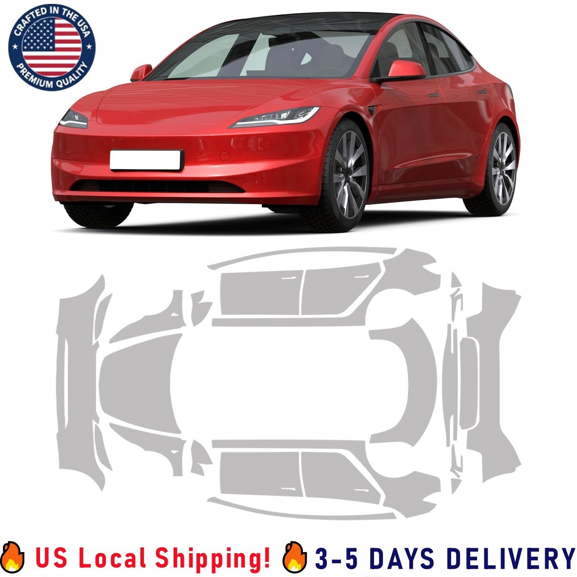 2024-2026 Tesla Model 3 Highland Full Car PreCut Paint Protection Film PPF USA