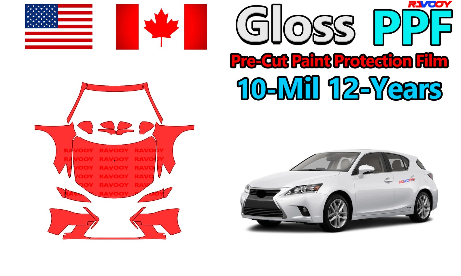 10mil PreCut PPF Paint Protection Film For Lexus CT 200h 2014-2022