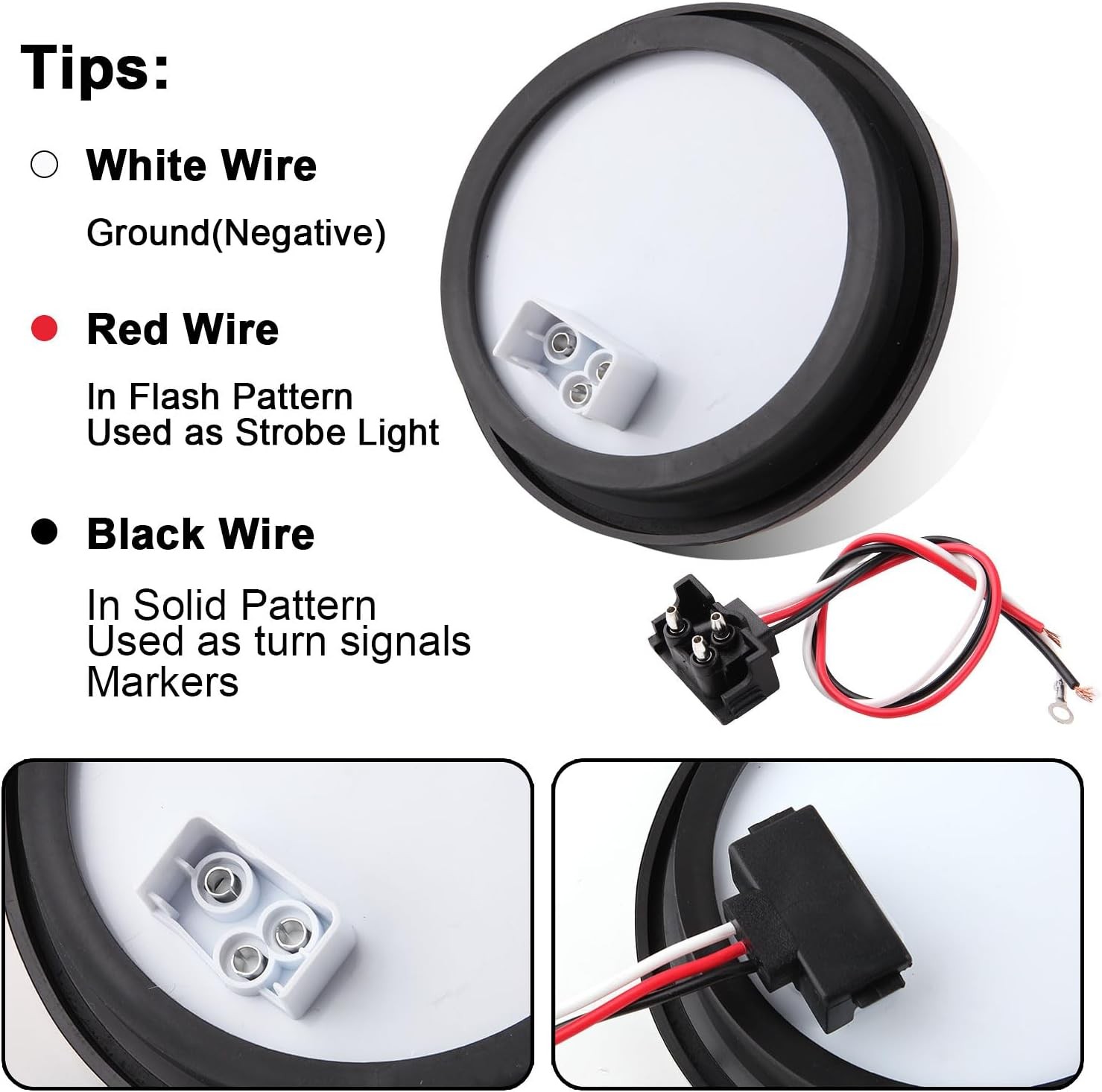 4Pcs 4 Inch Round Amber 24 LED Strobe Lights Solid Flash Patterns Truck Towing T