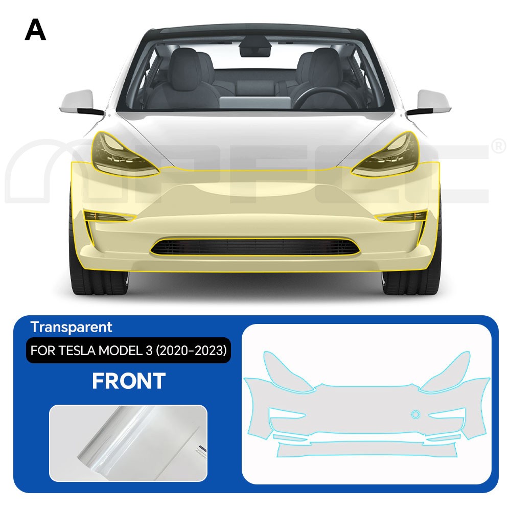 Tesla Model 3 2017-2023 Full Front PreCut Paint Protection Film Clear Bra PPF
