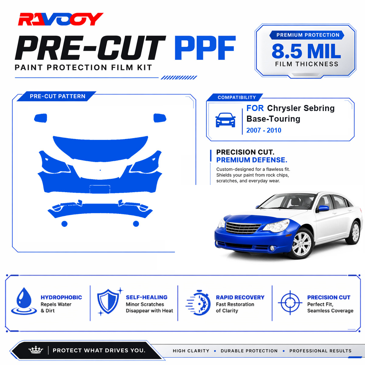 Precut PPF Front Kit Clear Bra TPU For 2007-2010 Chrysler Sebring Base-Touring